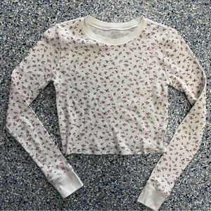 PacSun White and Red Floral Long Sleeve Tee